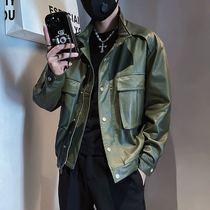 Chaqueta de cuero de piloto de primavera y otoño para hombre