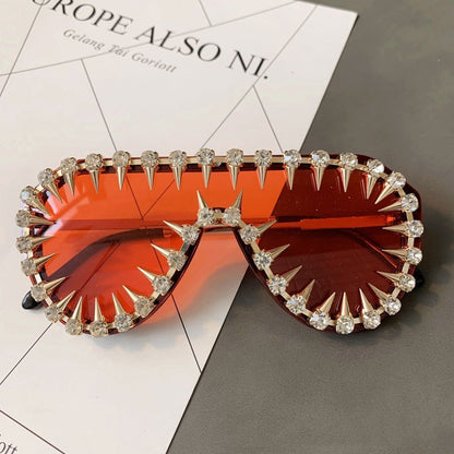 Gafas de sol extragrandes con diseño steampunk de diamantes para mujer de lujo
