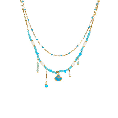 Collar de hilo de cuentas de colores, pendientes y pulsera de acero inoxidable