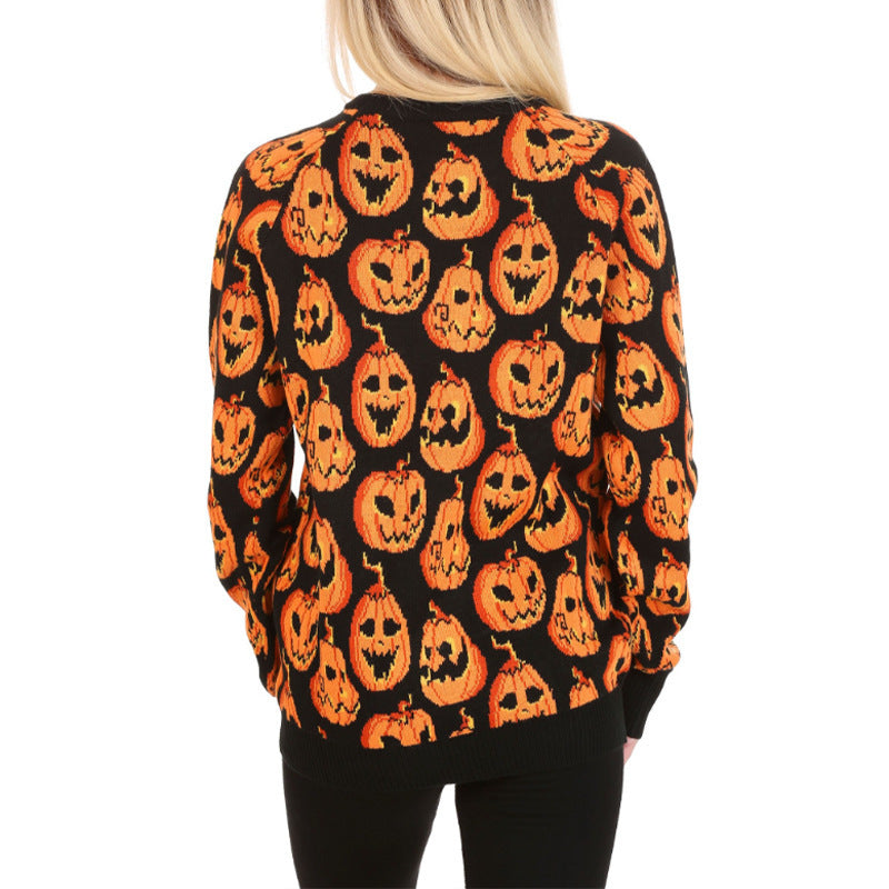 Loose Contrast Color Pumpkin Jacquard Women's Knitwear