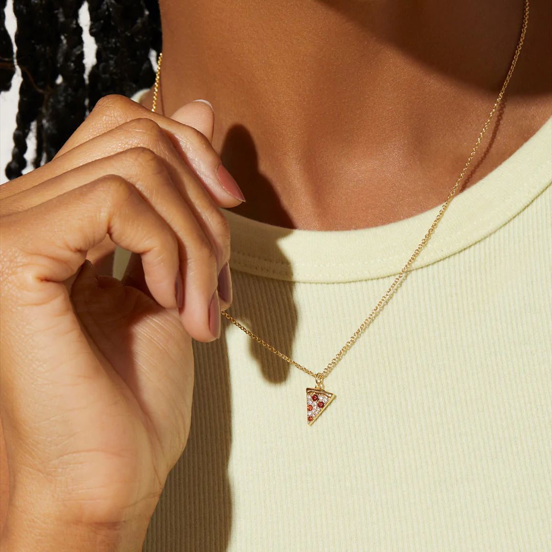 Niche Personality Design Pizza Necklace Jacinth Full Diamond Pendant