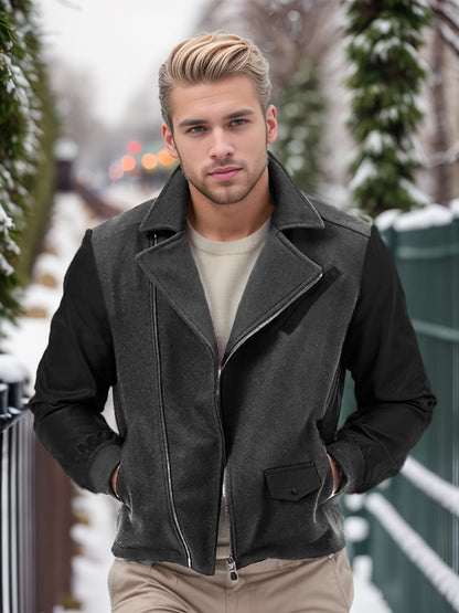 PU-Leder Patchwork Wollrevers Farblich passende Herrenjacke
