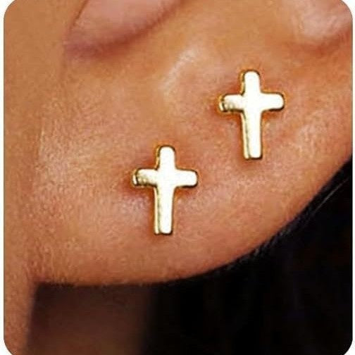 Women's Gold Bow Cross Stud Earrings