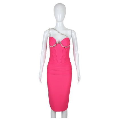 Vestido de verano sin mangas con escote oblicuo y vendaje para mujer, para fiestas y banquetes