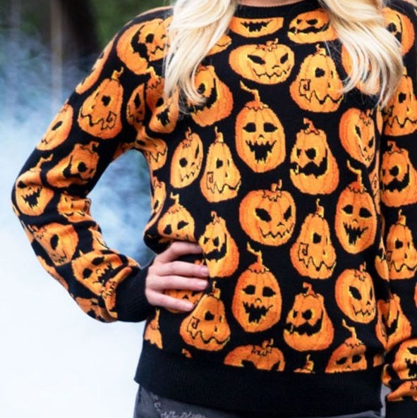 Loose Contrast Color Pumpkin Jacquard Women's Knitwear