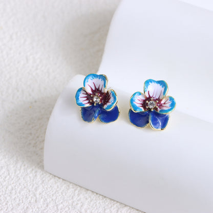 925 Silber Nadel Tropfen Öl Perle Blume Ohrringe