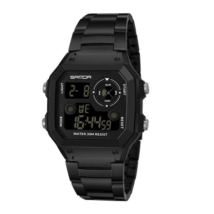 Reloj deportivo LED multifunción resistente al agua con correa de acero para hombre