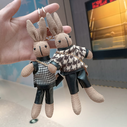 Houndstooth Rabbit Bag Cute Plush Pendant Creative Keychain