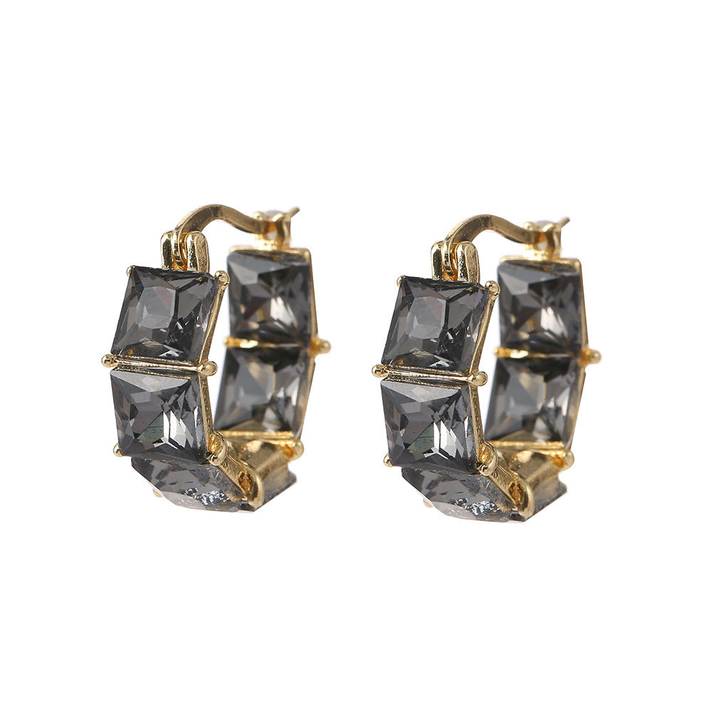 South Korea Retro Square Earrings Refined Grace Crystal