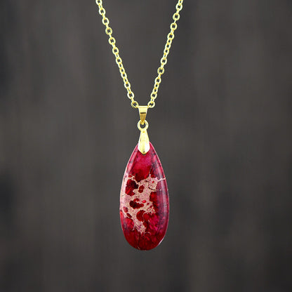 Collar con colgante de cadena chapado en oro de 18 quilates con forma de gota de agua de piedra del emperador