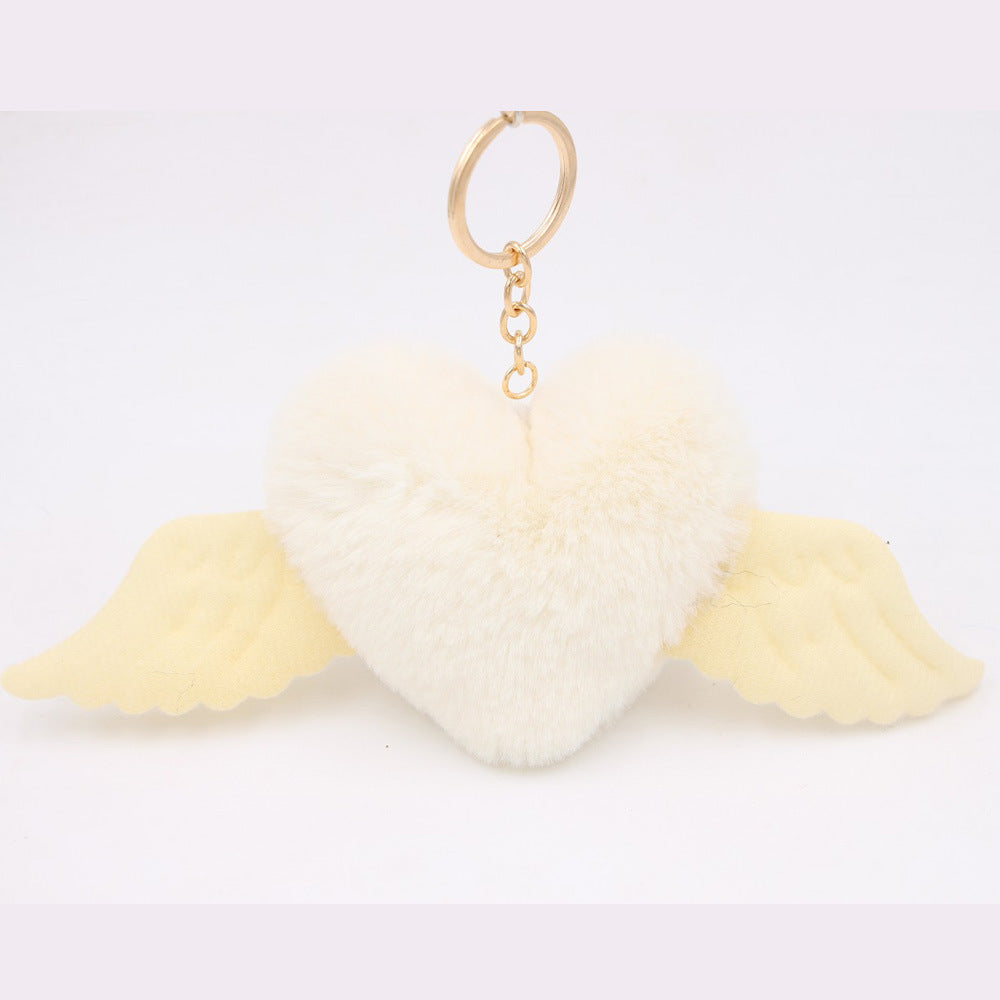 Peach Heart Wings Heart Wool Ball Keychain Pendant