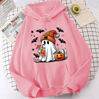 Sudadera con capucha de murciélago, calabaza y fantasma de Halloween para mujer
