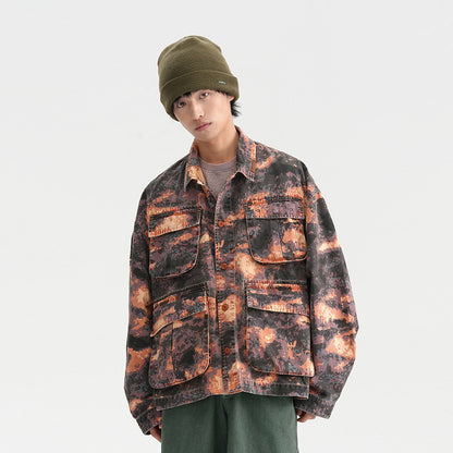 Chaqueta de trabajo con estampado de camuflaje tie-dye para hombre