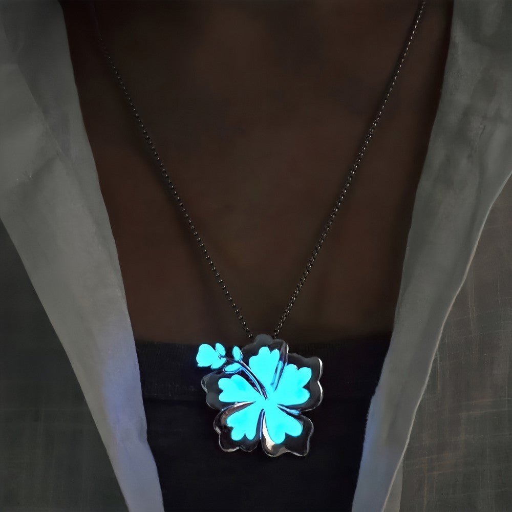 Summer Luminous Flower Necklace Metal Silver Petals Light-emitting Pendant Female