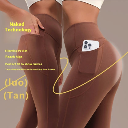 Pantalones de yoga deportivos de cintura alta y tacto nude de tenacidad media para mujer