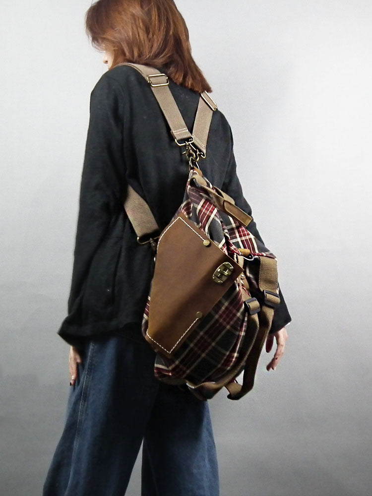Large Red Checked Backpack