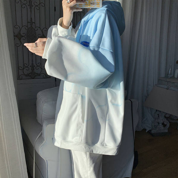 Gradient Color Jacket Women's Loose Street Style Hooded Baseball Jacket Ins Trend