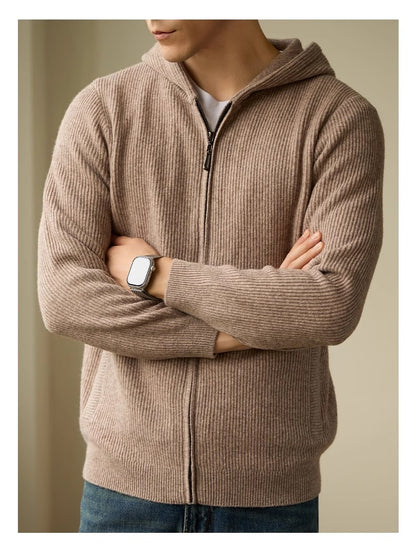 Men's 100 Pure Wool Hooded Cardigan New Autumn And Winter Sweaters