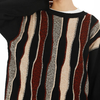 Men's And Women's Retro Personality Round Neck Knitted Striped Sweater