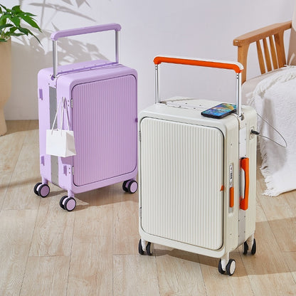 Maleta con ruedas multifuncional con carga USB, cierre frontal, ruedas anchas, universal, 20 pulgadas