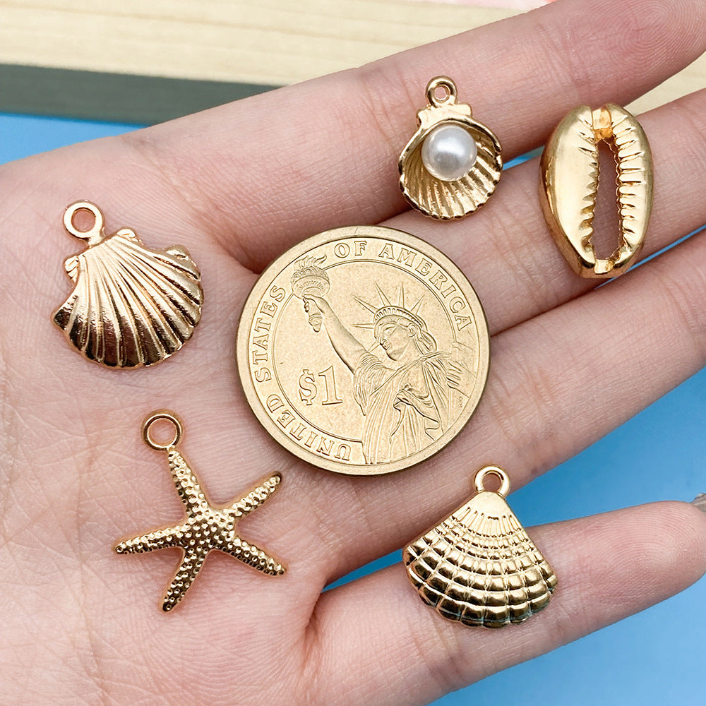 Gold Marine Life Starfish Conch Alloy Pendant DIY Bracelet Earring Ornament Pendant