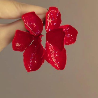 Pendientes colgantes de flores de tela con aguja de plata para mujer