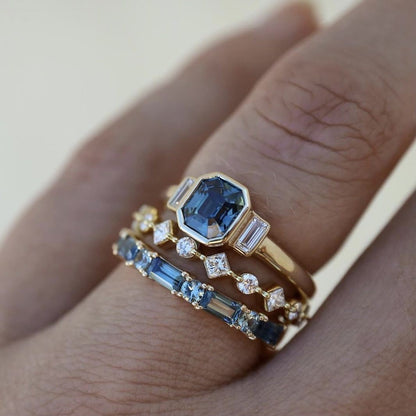 Dreiteiliges Ringset mit eingelegtem Zirkonia aus einer Legierung