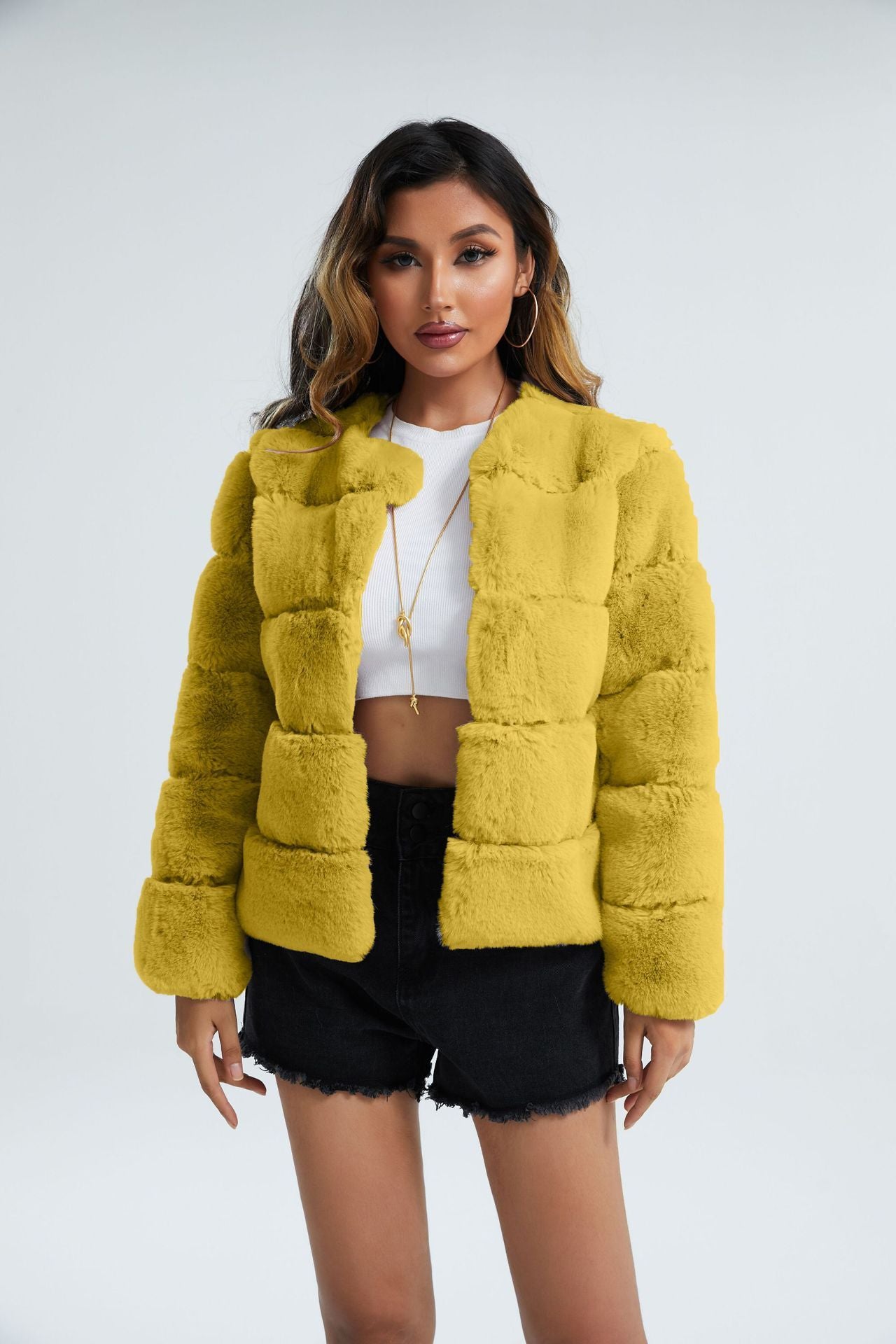 Women's Coat Fox Horizontal Stitching Artificial Fur