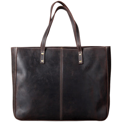 Bolso de mano sencillo retro de piel de vaca de primera capa y gran capacidad para hombre