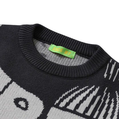 Portrait Jacquard Sweater Men Retro Pullover Coat
