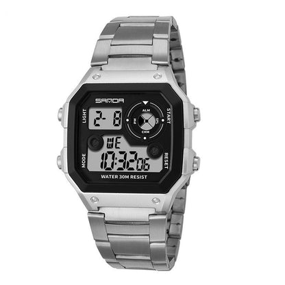 Reloj deportivo LED multifunción resistente al agua con correa de acero para hombre