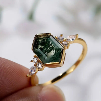 Pferdeauge Geometrischer Sechseck-Designring im Mori-Stil