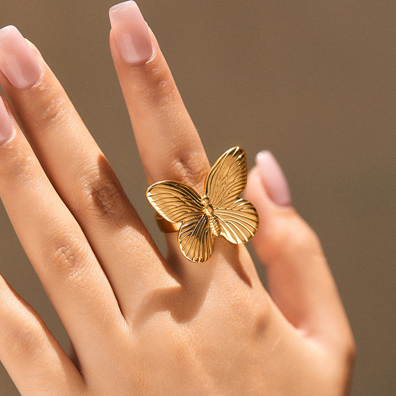 Butterfly Animal Element Exaggerated Personalized Copper Plating Finger Ring