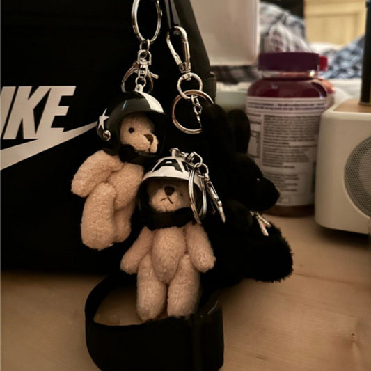 South Korea Ins Cute Motorcycle Helmet Bear Pendant Plush Key Chain