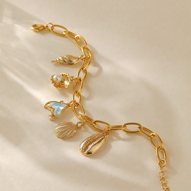 Copper Plating 18K Real Gold Color Retaining Bracelet Retro High Sense Handmade Pendant Bracelet