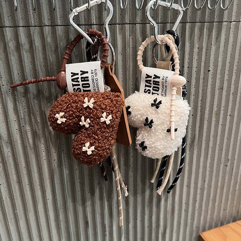 Lamb Wool Love Pendant Plush Bow Lanyard