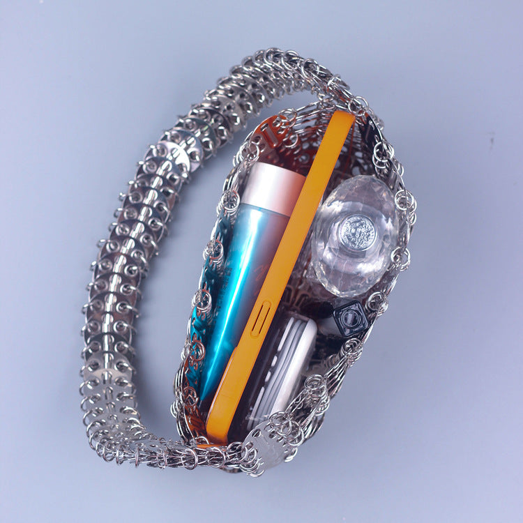 Silver Paillette Portable Handmade Bag High Texture