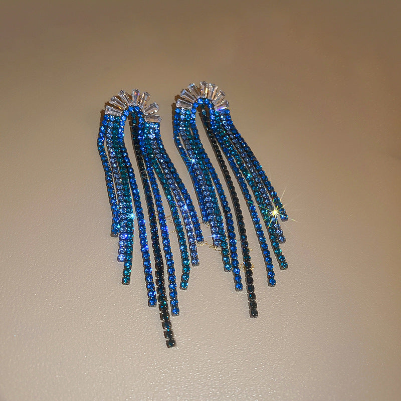 925 Silver Needle Personality U-shaped Zircon Rhinestone Tassel Earrings
