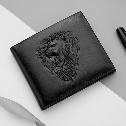 Cartera con cremallera para hombre con estampado de león en relieve