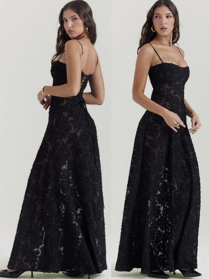 Mode Strapsspitze Langes Kleid Sommer Trägerlosen Kragen Elegante Abendkleider Für Frauen