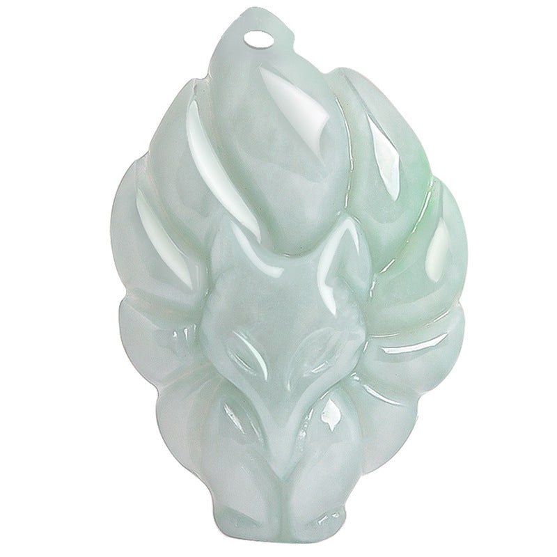 Natural A Cargo Jade Light Green Nine Tail Fox Pendant