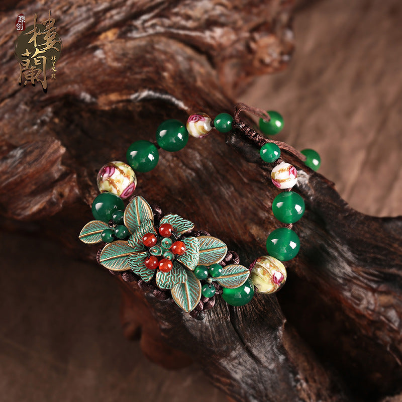 Green Yunnan Ethnic Style Bracelet With Retro Style For Women