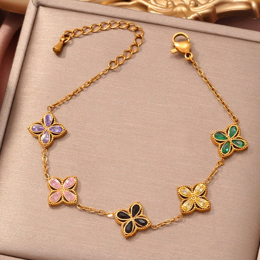 Small Flowers Inlaid Zircon Bracelet For Women