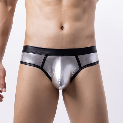 Men's New Bikini Swim Briefs Sexy Patent Leather Color Matching