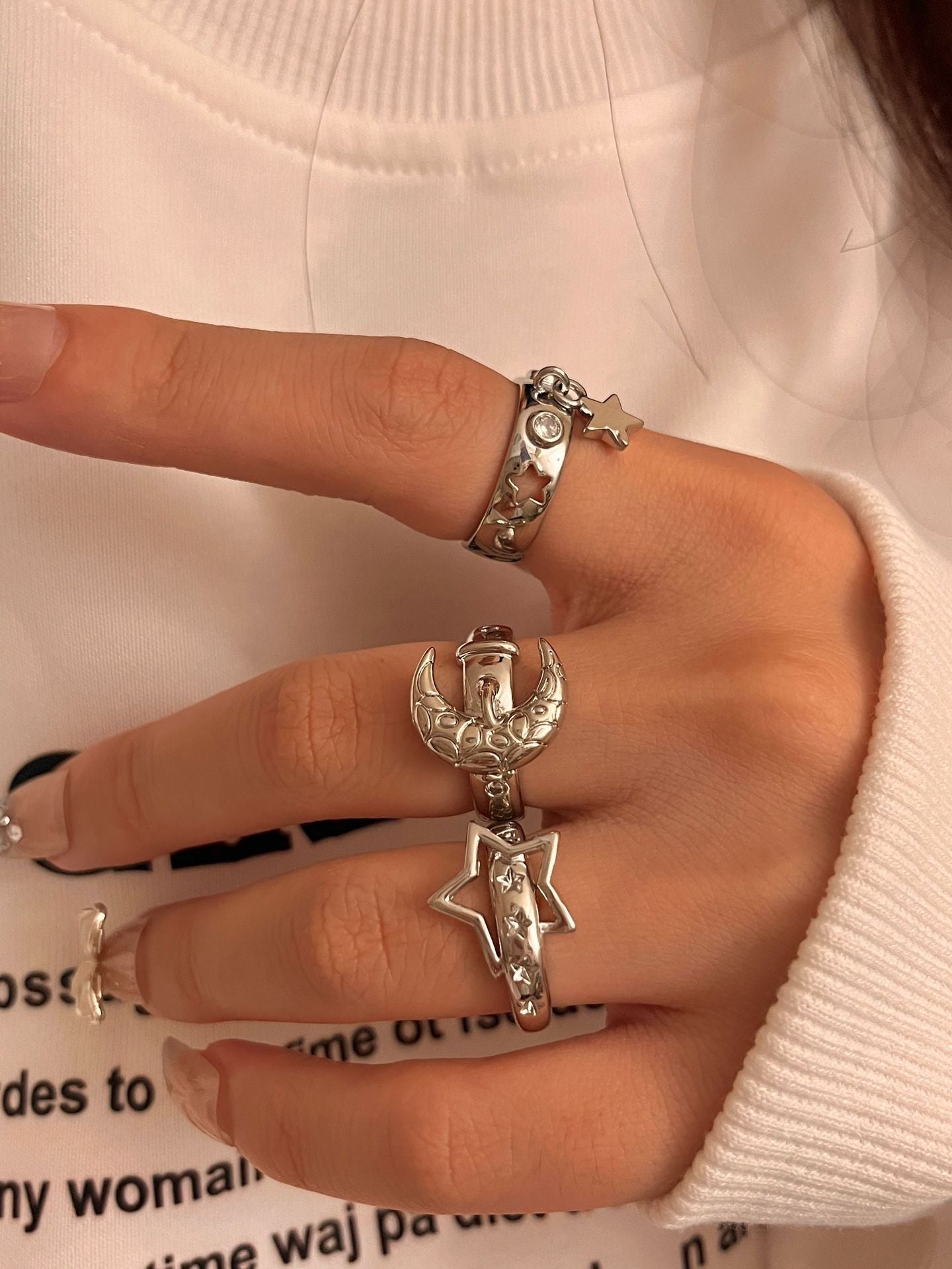 Retro Five-pointed Star Moon Hip Hop Fashion Personality High Sense Ring