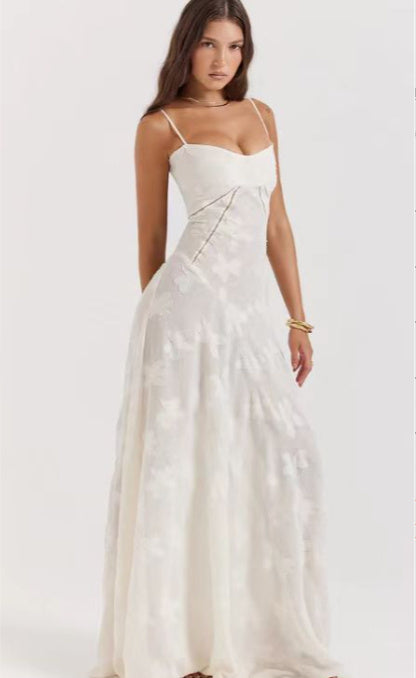 Mode Strapsspitze Langes Kleid Sommer Trägerlosen Kragen Elegante Abendkleider Für Frauen