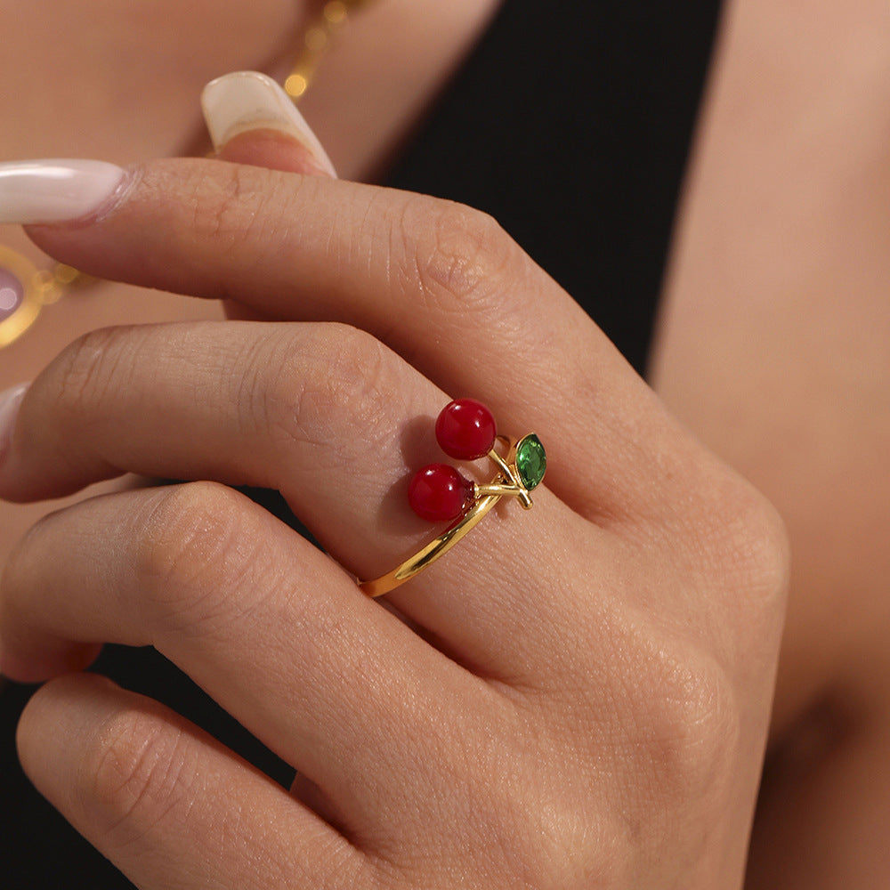Dream High Quality Czech Diamond Resin Small Cherry Fine Circle Open Ring