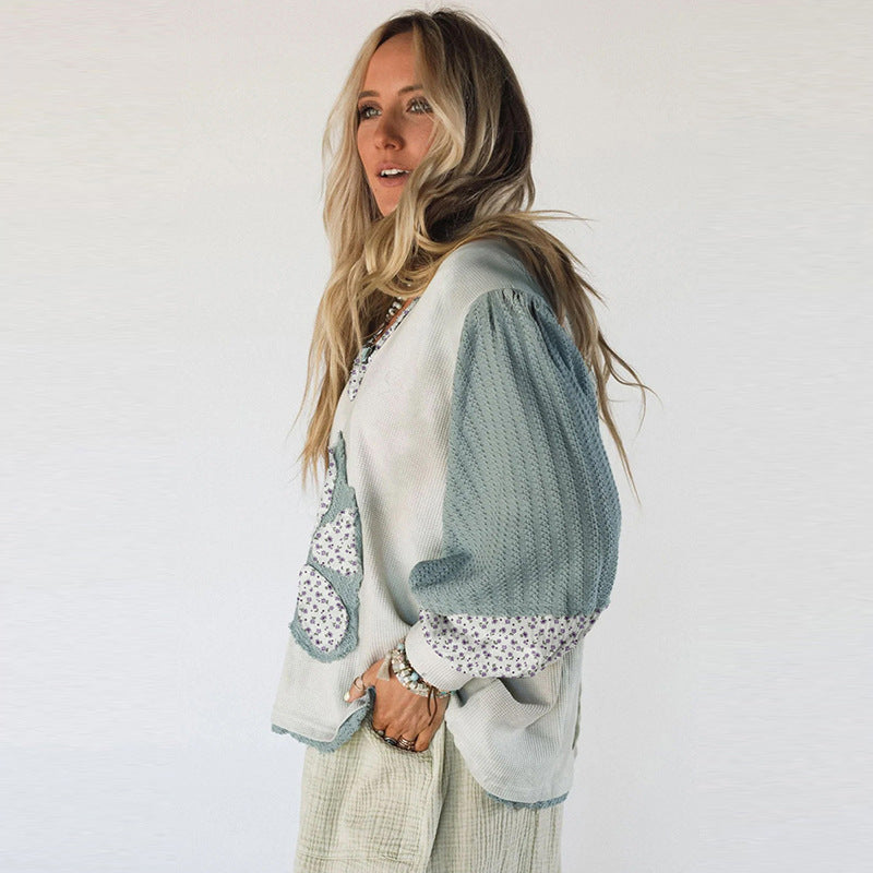 European And American Leisure Loose Contrast Color Knitted Pullover