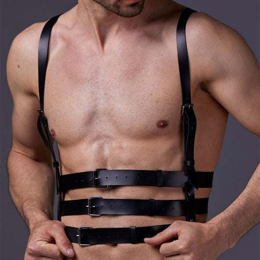 Men's Leather Shapewear Body Strap Alternative Clothing Suspenders