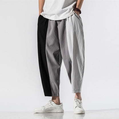 Japanese Trend Color Contrast Striped Harem Pants Men - BAGMODA